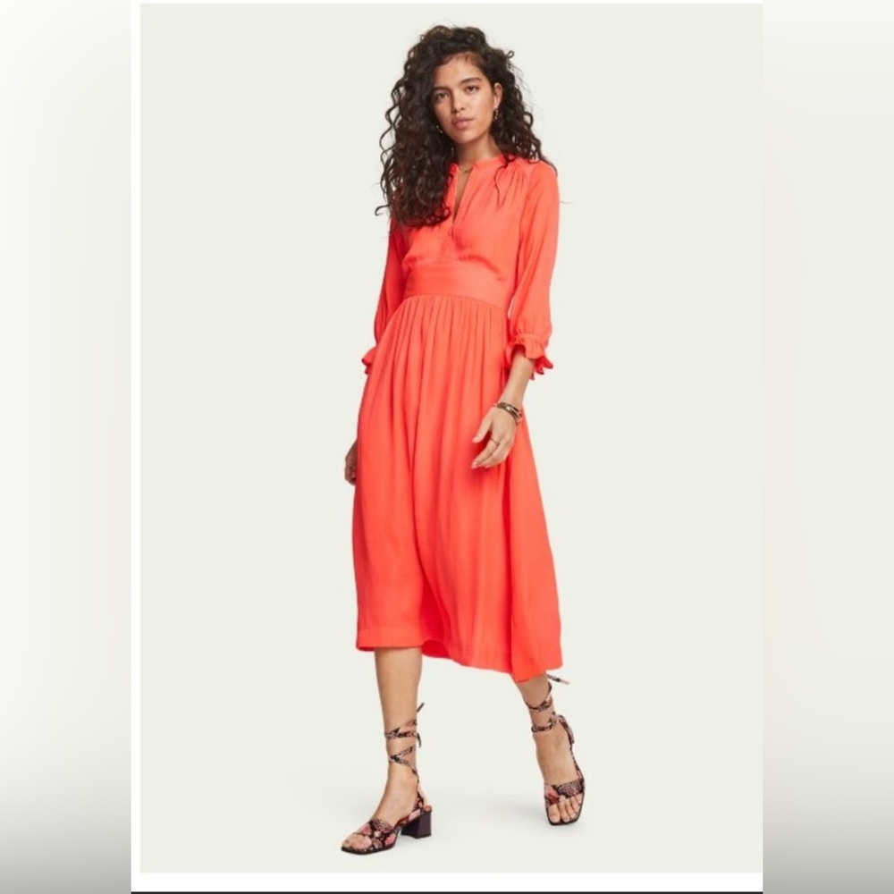 NWT MAISON SCOTCH & SODA CORAL SATIN MIDI DRESS